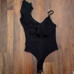 Tea & Cup Black Ruffle Body Suit Size Large